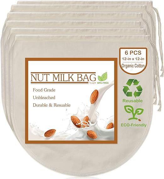 6 PCS 12"x12" Nut Milk Bags - 100% Unbleached Cotton Cheesecloth, Reusable Food Strainer Colander... | Amazon (US)