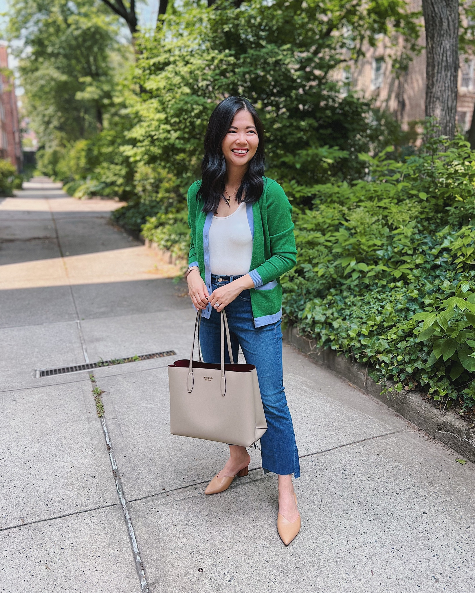 Green cardigan (XS)
White seamless tank top (XS/S)
High waisted jeans  (27P)
High waisted flare jeans 
LOFT kick crop jeans
Kate Spade All Day tote
Taupe tote bag 
Neutral work tote bag 
Brown mule pumps (TTS)
Smart casual outfit 
Teacher outfit 
Mom outfit 
Ann Taylor sweater 
LOFT jeans 

#LTKworkwear #LTKFind #LTKunder50