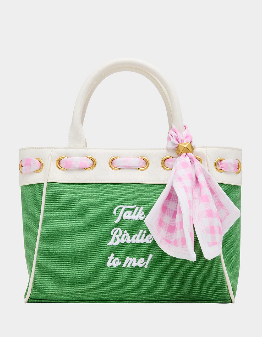 TALK BIRDIE TO ME SATCHEL GREEN Golf-Themed Scarf Detail Women's Satchel Handbag | Betsey Johnson