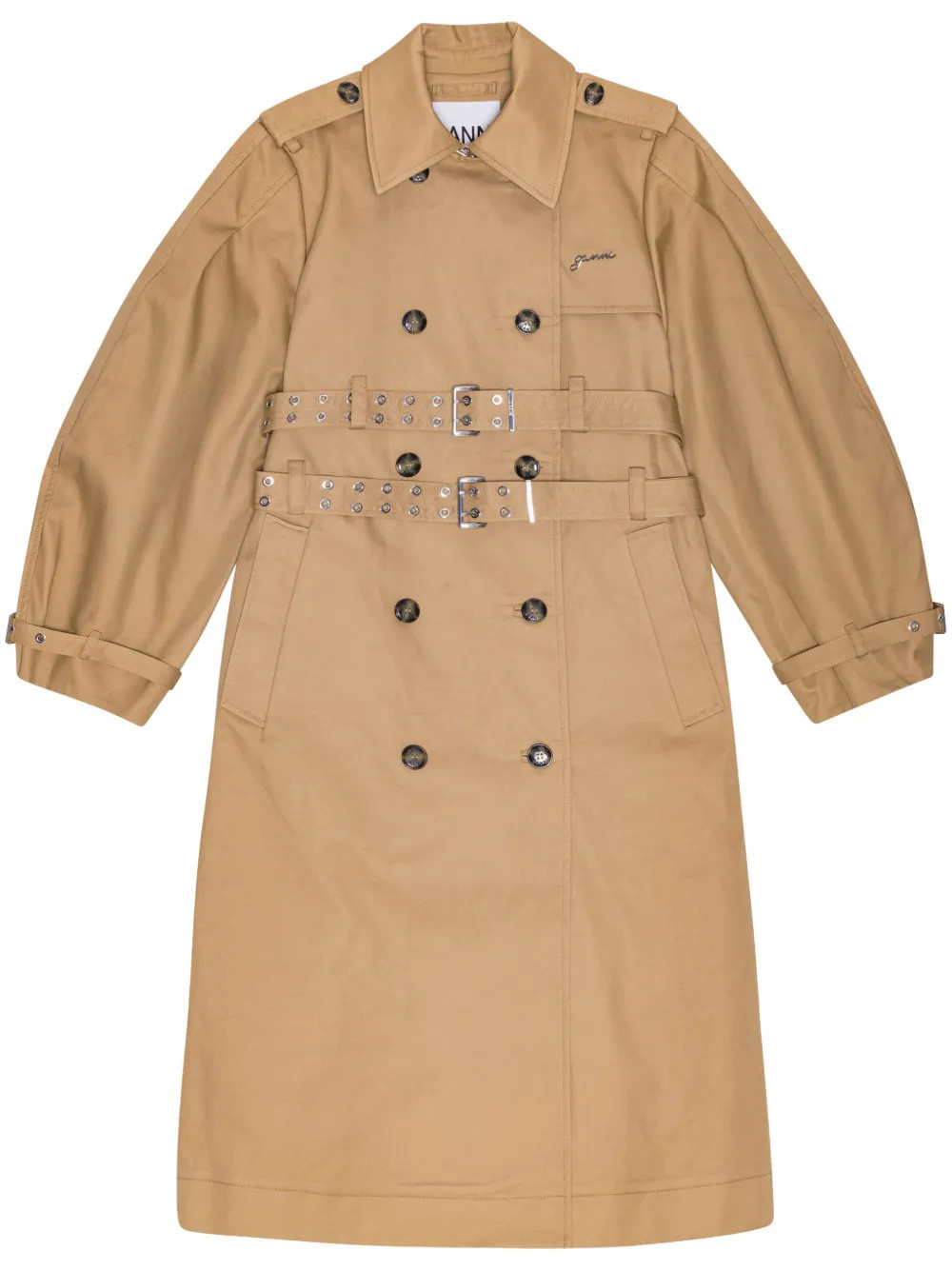 GANNI belted trench coat - Brown | Farfetch Global