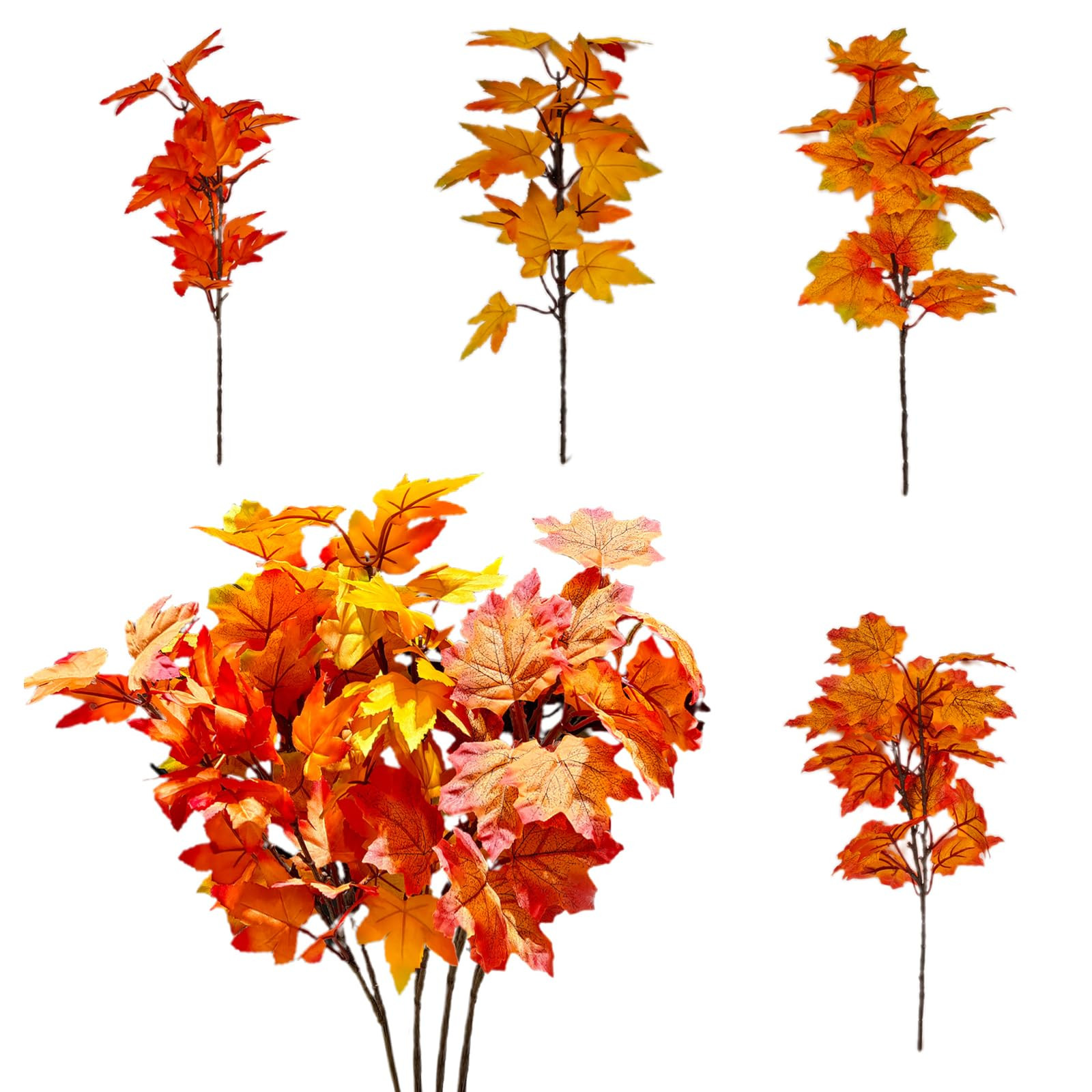 4pcs Artificial Fall Maple Leaves Stems – Faux Autumn Branches for Home, Kitchen, Office, and T... | Amazon (US)