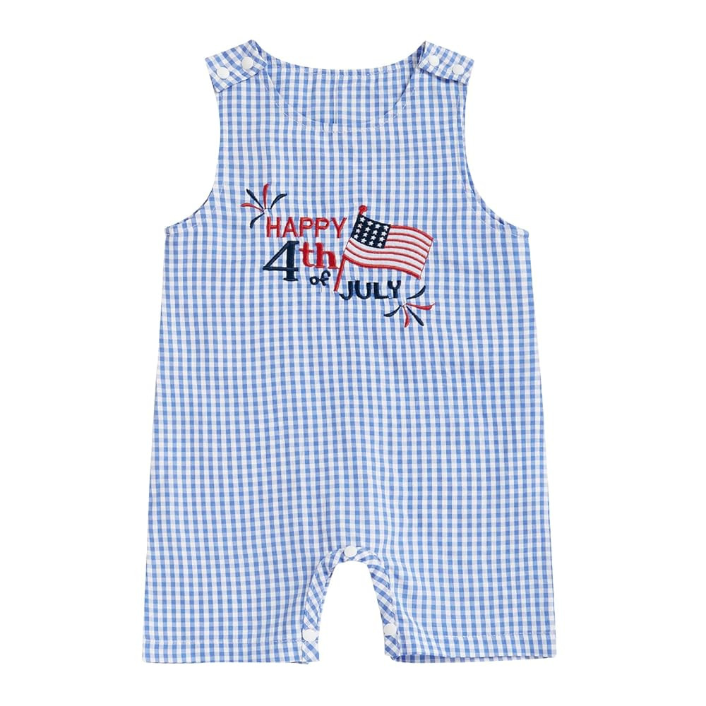 Rtnnsbbfcm Newborn Baby Boy 4th Of July Outfit Sleeveless Letter American Flag Embroidery Plaid R... | Amazon (US)