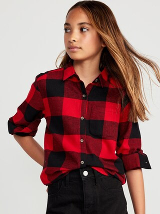 Cozy Long-Sleeve Button-Front Plaid Tunic Shirt for Girls | Old Navy (CA)