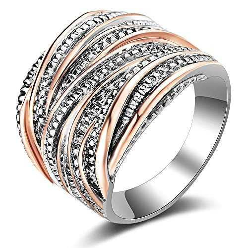 2 Tone Intertwined Crossover Statement Ring Fashion Chunky Band Rings for Women Black Gold Silver... | Amazon (US)