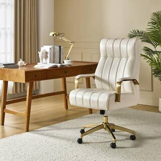 Costante Faux Leather Tufted Swivel and Tilting Ergonomic Executive Office Chair in Ivory with Hi... | The Home Depot