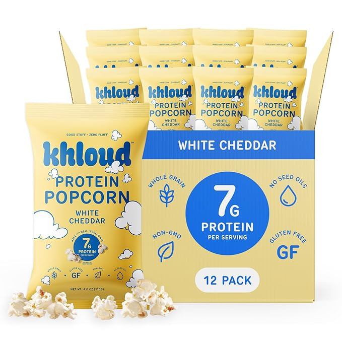 Khloud Protein Popcorn - White Cheddar - 7g Protein Snacks for Adults & Kids - Flavored Popcorn M... | Amazon (US)