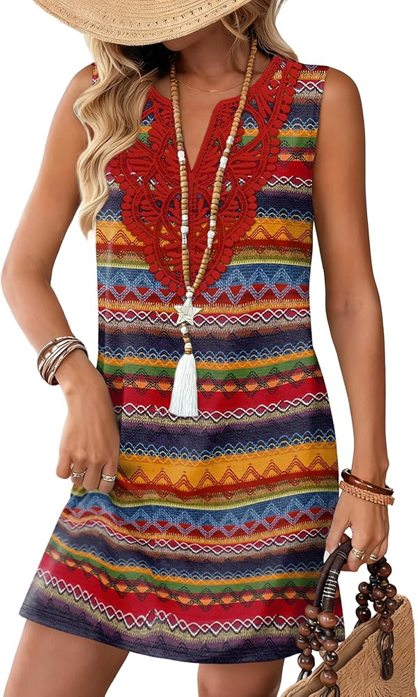 Sipaya Summer Dresses for Women 2026 Casual V Neck Sleeveless Boho Dress with Pockets Spring Fash... | Amazon (US)