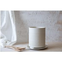 White Utensil Holder With Saucer, Kitchen Storage Pot, Ceramic Jar, Decorative Holder, Utensil, Kitchen | Etsy (US)