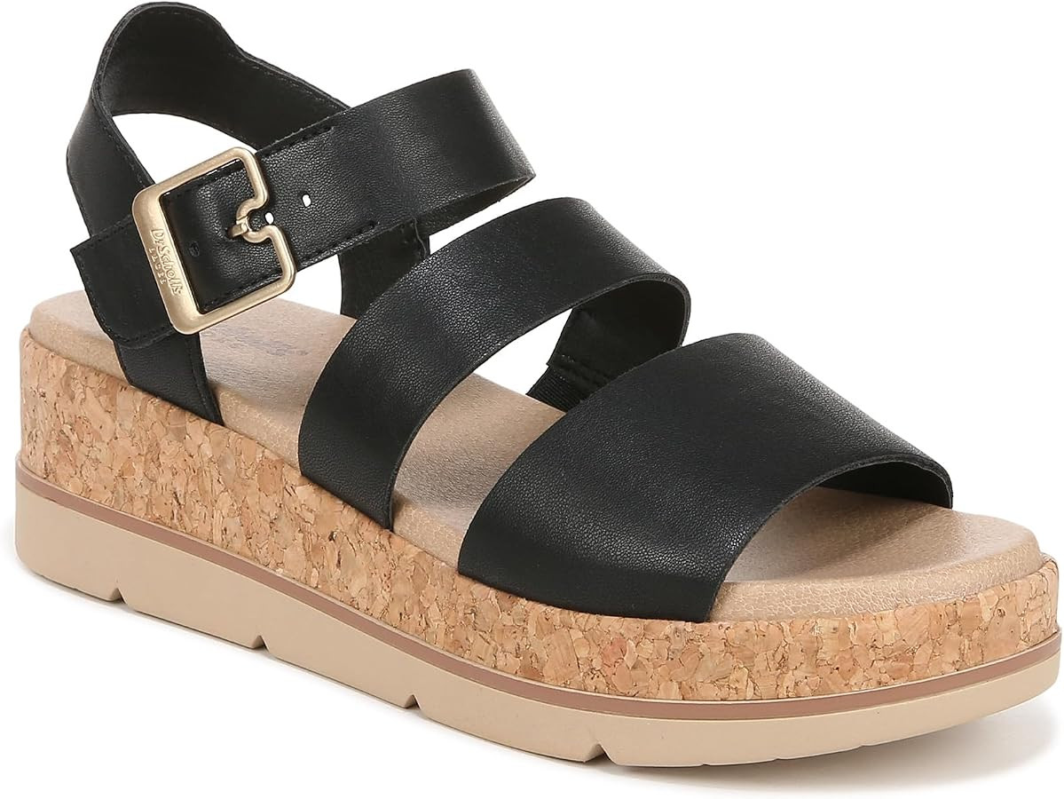 Amazon.com: Dr. Scholl's Womens Once Twice Espadrille Platform Wedge Sandal Black/Cork 9 M : Heal... | Amazon (US)