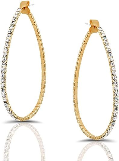 Amazon.com: Humble Chic Rhinestone Hoop Earrings For Women - Womens Simulated Diamond Teardrop Ho... | Amazon (US)