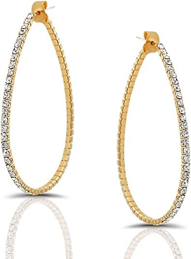 Amazon.com: Humble Chic Rhinestone Hoop Earrings For Women - Womens Simulated Diamond Teardrop Ho... | Amazon (US)