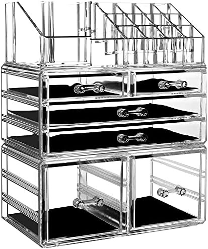 Cq acrylic Makeup Organizer Skin Care Large Clear Cosmetic Display Cases Stackable Storage Box Wi... | Amazon (US)