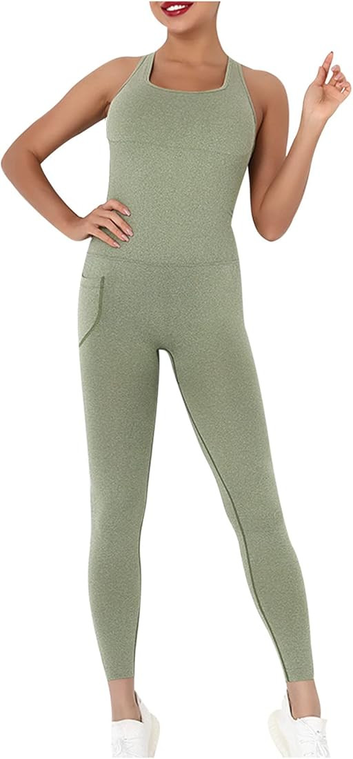 Women's Yoga Exercise Jumpsuits One Piece Tank Tops Rompers Sleeveless Elasitic Waist Bodycon Ski... | Amazon (US)