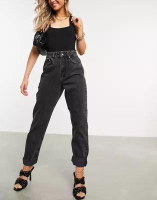 ASOS DESIGN High rise 'Slouchy' mom jeans in washed black | ASOS (Global)