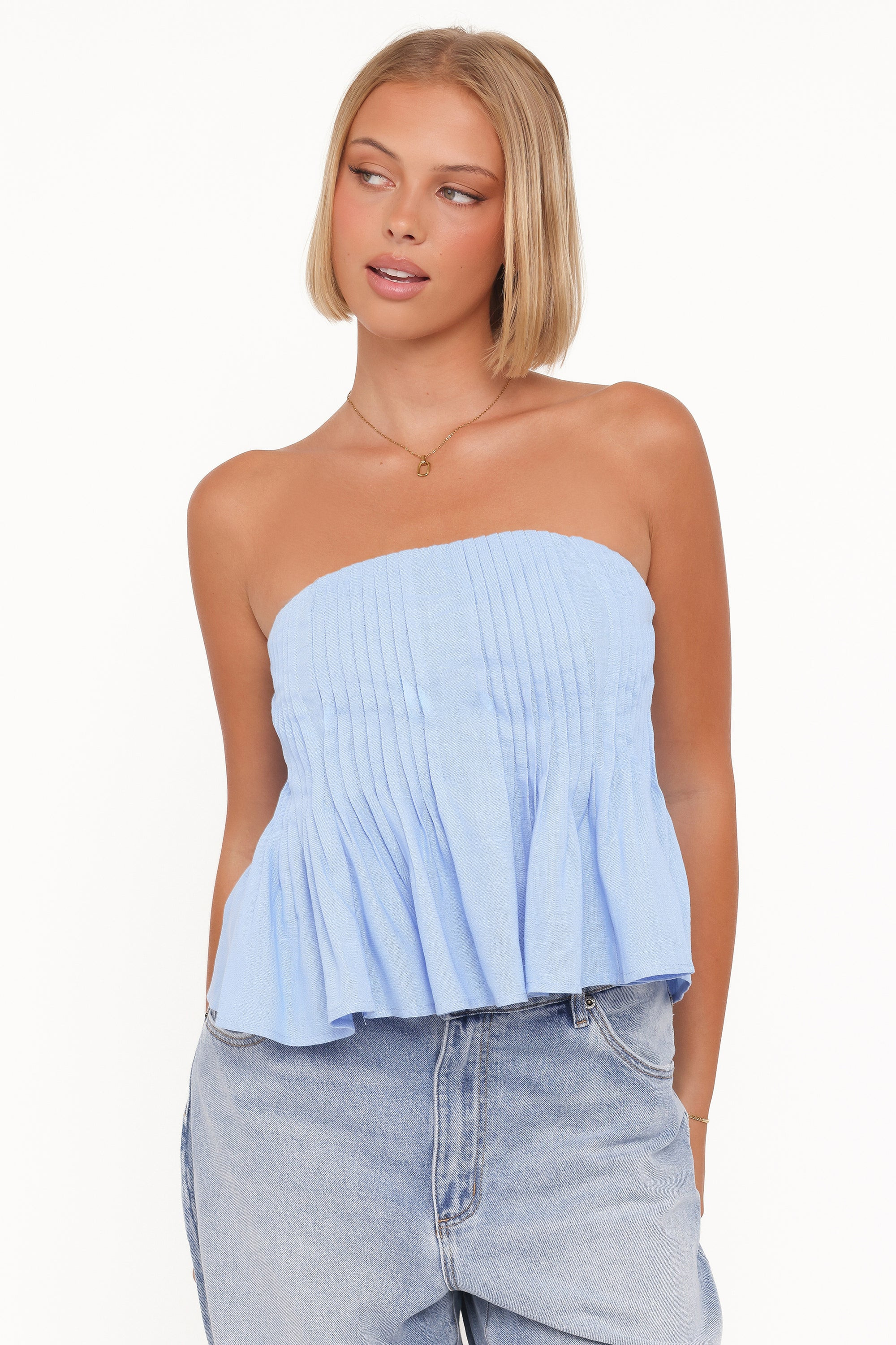 Cagnes Strapless Peplum Top - Blue | Petal & Pup (US)