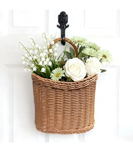 Woven Hanging Wall Basket for Front Door – Handwoven Wicker Door Basket for Mail, Flowers & Home Storage, Wall Hanging Basket for Garden Farmhouse | Amazon (US)