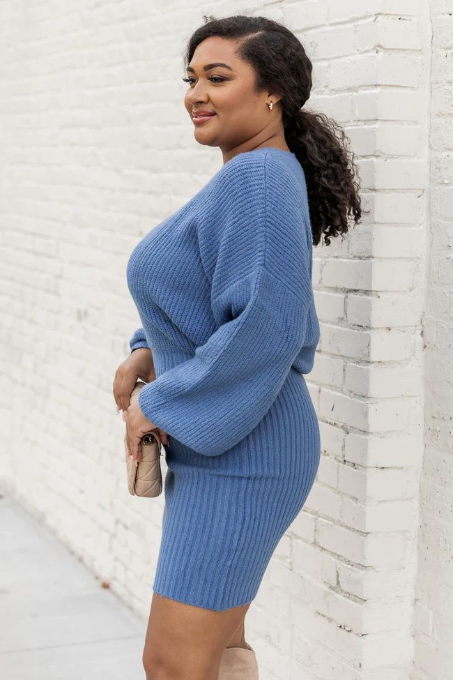 Don't Think About You Blue Sweater Dress | Pink Lily