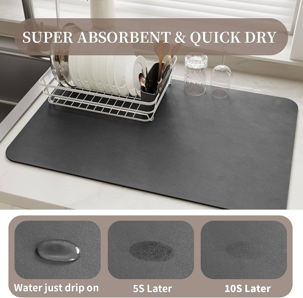 MontVoo-Absorbent Dish Drying Mat-Kitchen Counter Rubber Backed Water Absorbing Drying Mat-Hide S... | Amazon (CA)