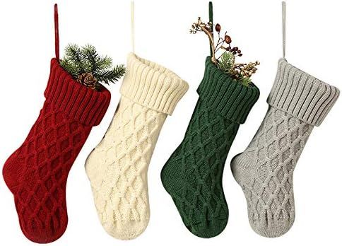 SherryDC Cable Knit Christmas Stockings, 4 Pack 15 inches Small Personalized Fireplace Hanging St... | Amazon (US)