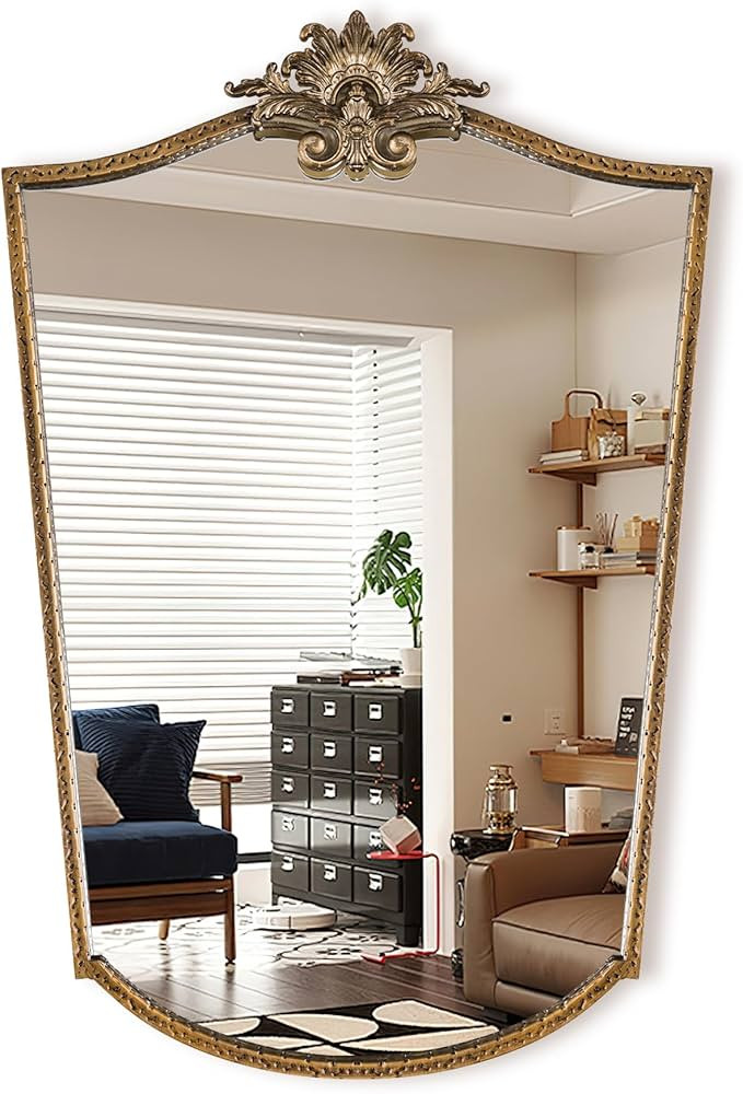 Vintage Gold Arched Wall Mirror 30"x22" Elegant Antique Vanity Mirror Sturdy Baroque Shield-Shape... | Amazon (US)