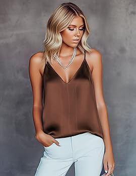 Ekouaer Women's Silk Satin Camisole Tank Tops V Neck Sleeveless Spaghetti Straps Blouse Casual Ra... | Amazon (US)