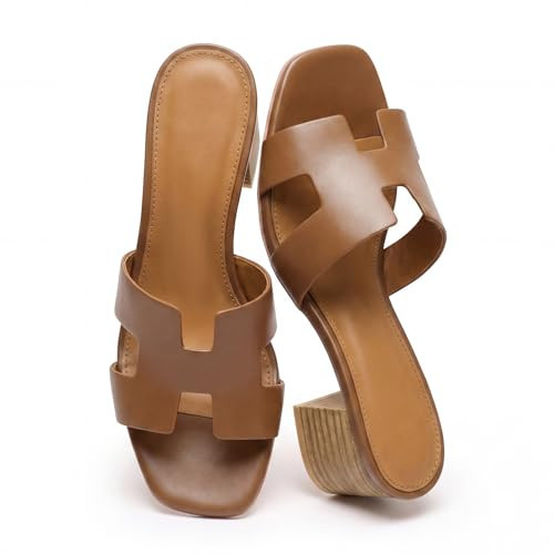 Amazon.com | IDAWIVI Heeled Sandals for Women Low Block Chunky Heels Cutout Strap Square Open Toe... | Amazon (US)