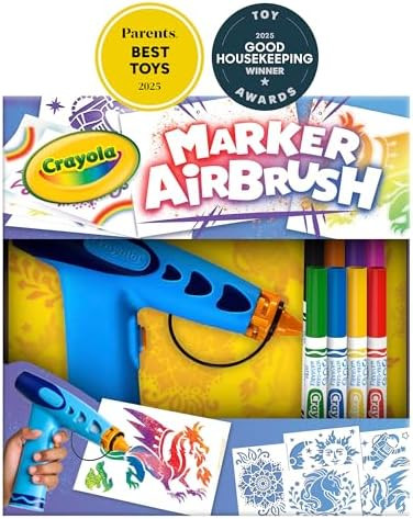Crayola Marker Airbrush Spray Art Kit, Battery-Powered Sprayer with 8 Washable Markers & 5 Stenci... | Amazon (US)