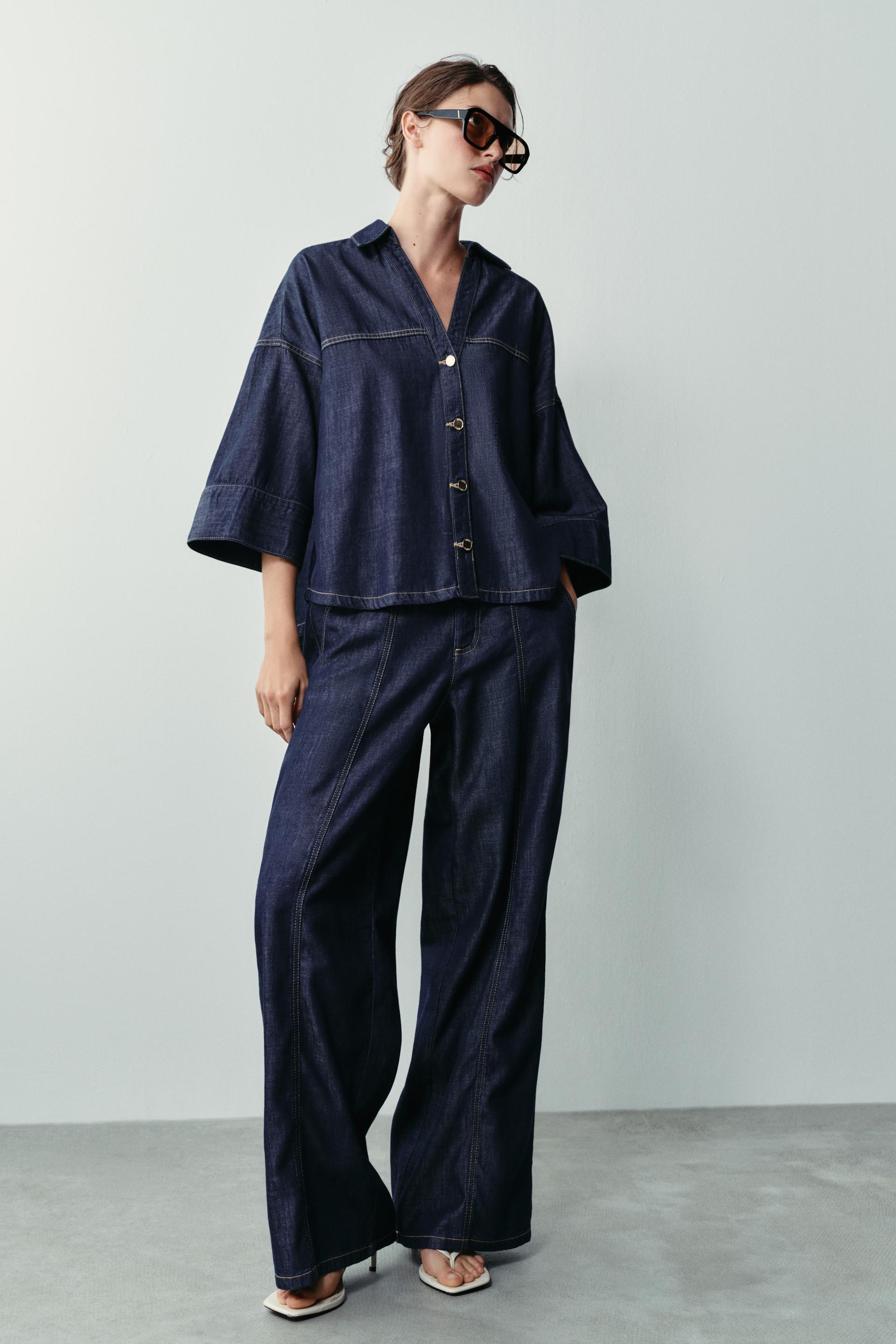 Zara - Z1975 Wide Sleeve Denim Shirt - Blue - Xs - Woman | Zara US