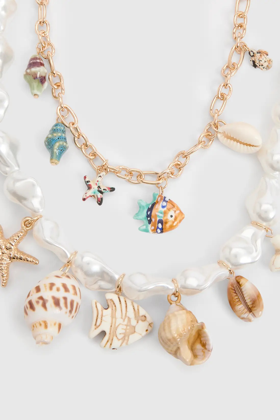 Gold Pearl & Shell Statement Charm Necklace | Boohoo | Boohoo.com (UK & IE)