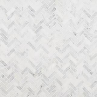 Ivy Hill Tile Oriental Sculpture Herringbone 12 in. x 12 in. x 8 mm Marble Mosaic Floor and Wall ... | The Home Depot