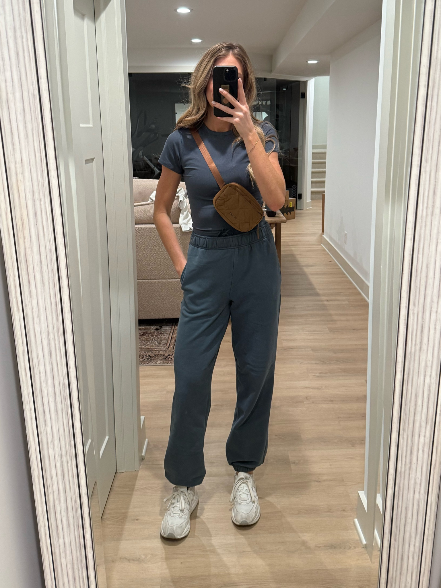 Wearing small tall in bottoms and small in top. 