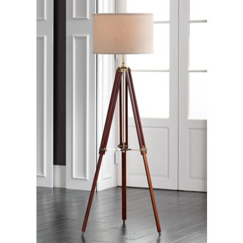 Possini Euro Cherry Wood Adjustable Surveyor Tripod Floor Lamp - #W1650 | Lamps Plus | Lamps Plus