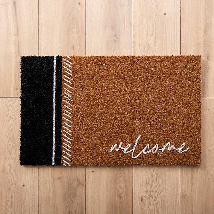 Welcome Black Stripe Doormat | Kirkland's Home