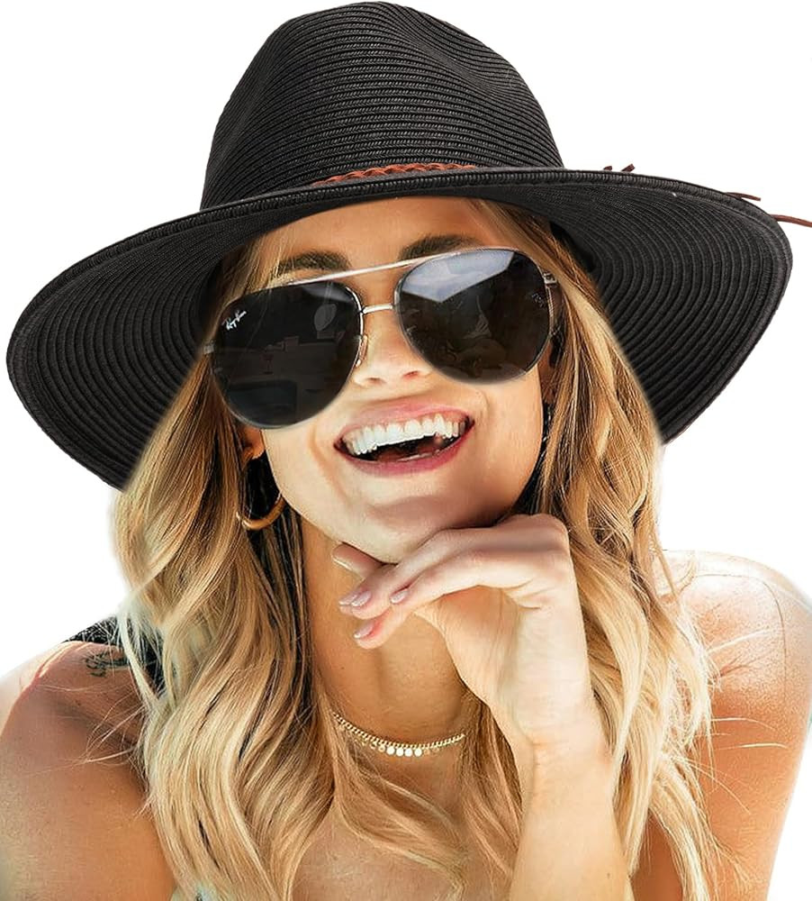 FURTALK Sun Hats for Women Summer Wide Brim UV UPF 80+ Panama Fedora Foldable Packable Straw Beac... | Amazon (US)