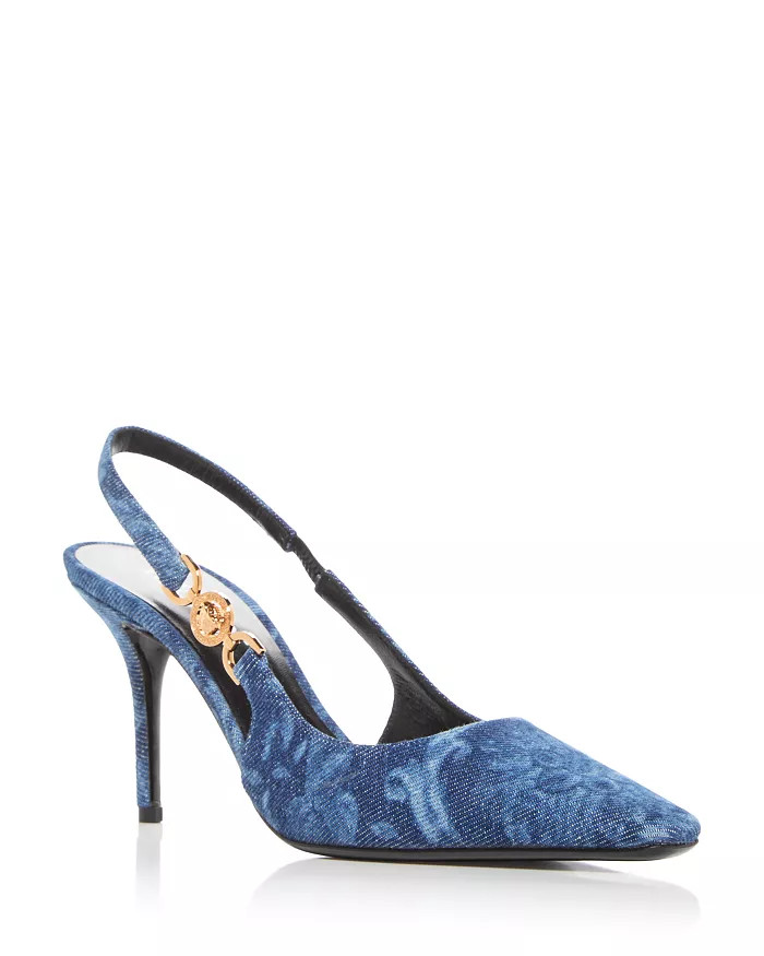 Women's Slingback Barocco Print Denim Pumps | Bloomingdale's (US)
