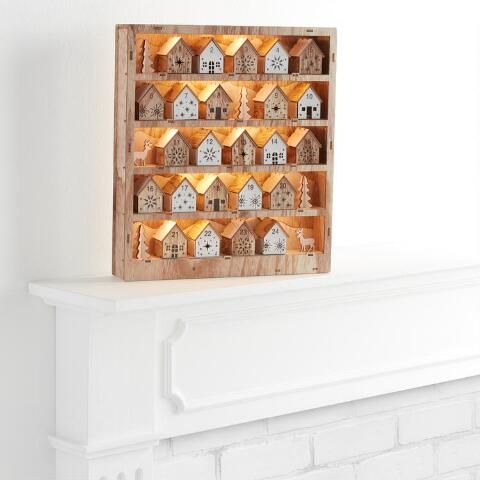 Woodcut Snowy Houses LED Light Up Countdown Calendar | World Market