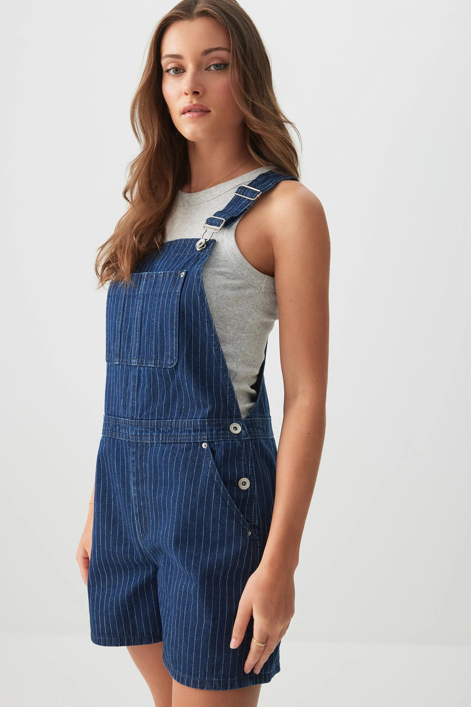Striped Denim Overall Shorts | Ardene