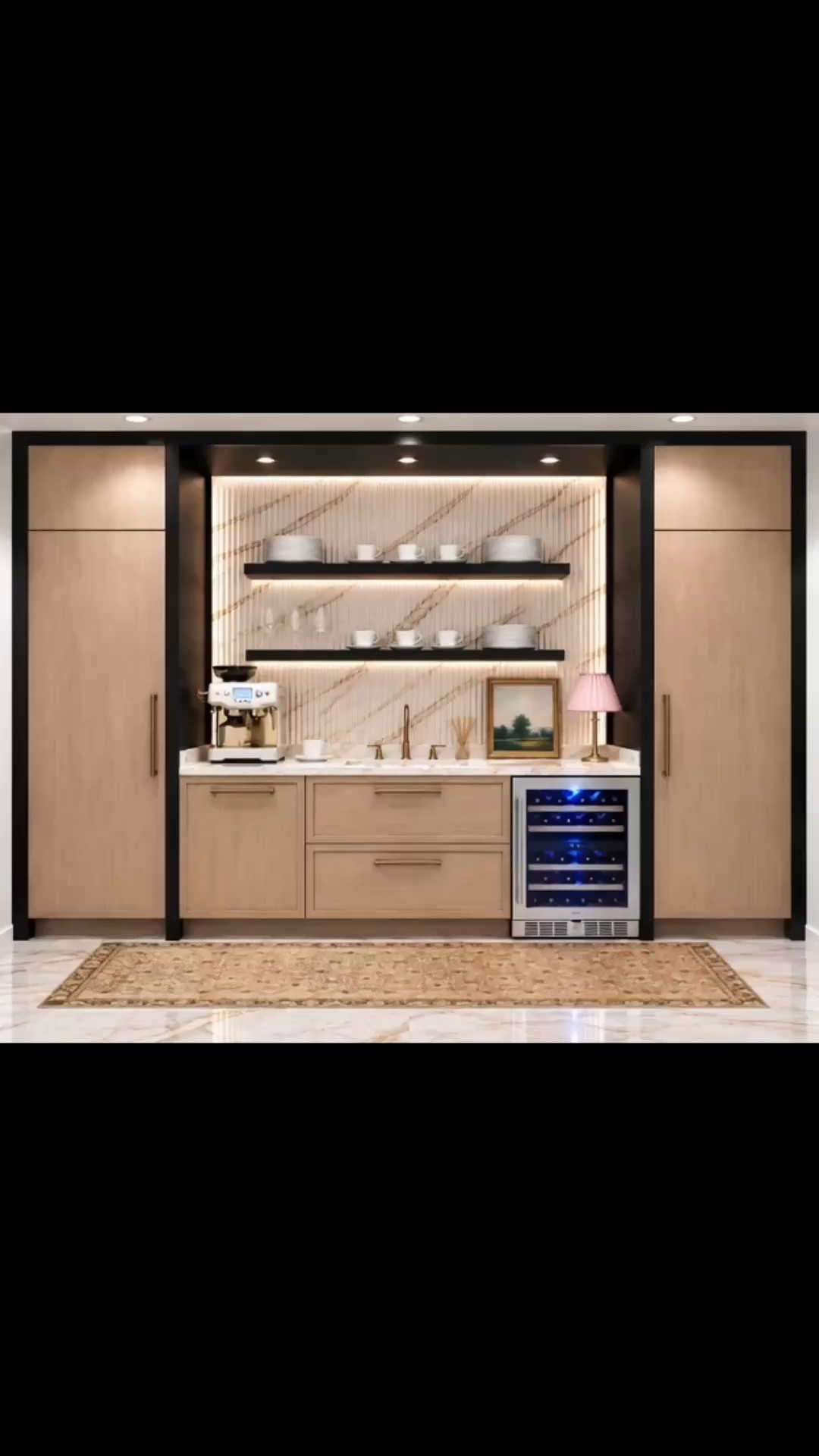 Sunday morning starts here! ☕️✨ Imagine beginning your Sunday with a freshly brewed espresso from your own beautifully designed kitchen coffee bar. A quiet morning, your favorite coffee, and a space that makes everyday rituals feel special.

I love how this modern chic coffee station combines elegance with everyday functionality. A built-in espresso machine, under-counter wine cooler, full-height refrigerator, and generous pantry storage keep everything organized and ready for both morning coffee and evening entertaining.

Fluted marble, floating shelves, and soft LED lighting create a sophisticated backdrop, while warm wood cabinetry, brass accents, and a marble countertop bring timeless elegance. A rechargeable table lamp, beautiful artwork, and a cozy runner add those thoughtful finishing touches.

From slow Sunday mornings to evening cocktails and holiday gatherings, this coffee bar is designed to enjoy every day! 🥂

Check out my handpicked coffee bar essentials and kitchen appliances on my LTK!

#SundayMorning #SundayCoffee #MorningCoffee #CoffeeStation #CoffeeBar #HomeCoffeeBar #KitchenCoffeeBar #BarStation #CoffeeBarAppliances #KitchenAppliances #EspressoMachine #RefrigeratorColumn #FreezerColumn #PantryStorage #WineCooler #UnderCounterWineCooler #FloatingShelves #FlutedMarble #MarbleBacksplash #MarbleCountertop #BarSink #BarFaucet #BrassAccents #WoodCabinetry #RechargeableTableLamp #RunnerRug #CoffeeCups #Glassware #Dinnerware #WallArt #LEDLighting #UnderShelfLighting #HomeBar #SundayRituals #HolidayHosting #GatheringSeason #KitchenDesign #KitchenInspiration #ModernChic #AmazonFinds #LTKHome #LTKSeasonal #LTKStyleTip #LTKdayinmylife
