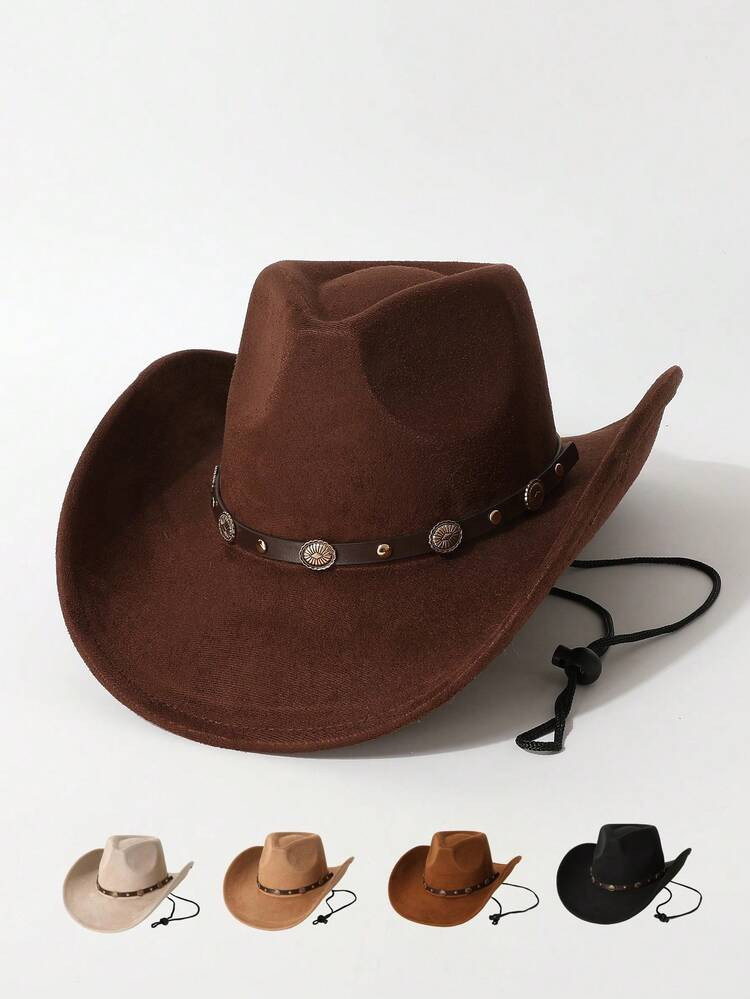 1 Stück Unisex Nieten Verzierter Hochwertiger Winddichter Seil Breitkremp Hut, Europäischer & Amerikanischer Stil Western Cowboyhut, Moderner Minimalistischer Fedora, Geeignet Für Den Täglichen Gebrauch, Partys, Western-Themen-Events, Versammlungen, Cosplay, Abschlussfeiern, Maskenball, Festivals, Geburtstagsfeiern, Konzerte | SHEIN
