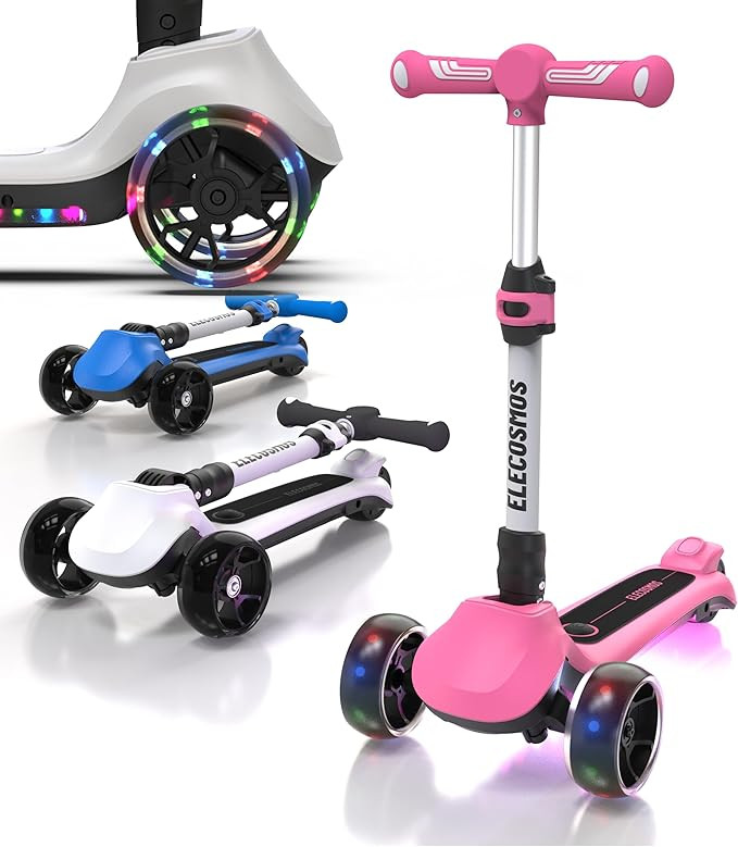 ELECOSMOS Kids Electric Scooter for Age 4-9, Light Up 3-Wheeled Scooter with Big LED Wheels, Wide... | Amazon (US)
