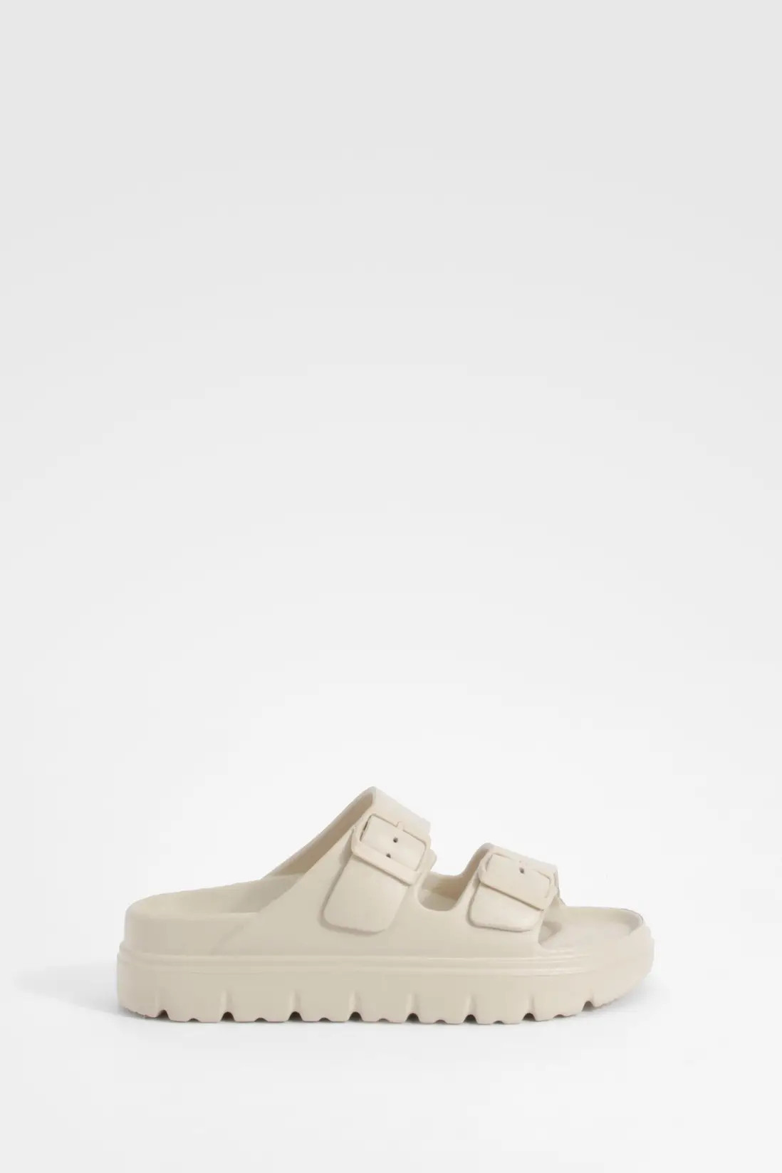 Beige Wide Fit Double Strap Buckle Sliders | Boohoo | Boohoo.com (UK & IE)