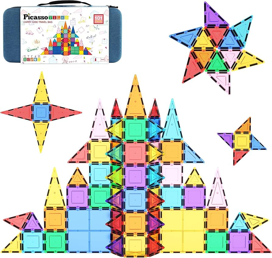 PicassoTiles 101pcs Magnetic Building Block Toy + Case Set Magnet Tile Construction Blocks for Ag... | Amazon (US)