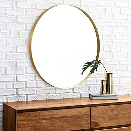 ZHOWI 24 Inch Bronze Circle Mirror | Modern Stainless Steel Framed Wall Mounted Vanity Round Mirror, | Amazon (US)