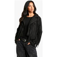 Womens Petite Suede Look Fringe Jacket - Black - S | boohoo (US & Canada)