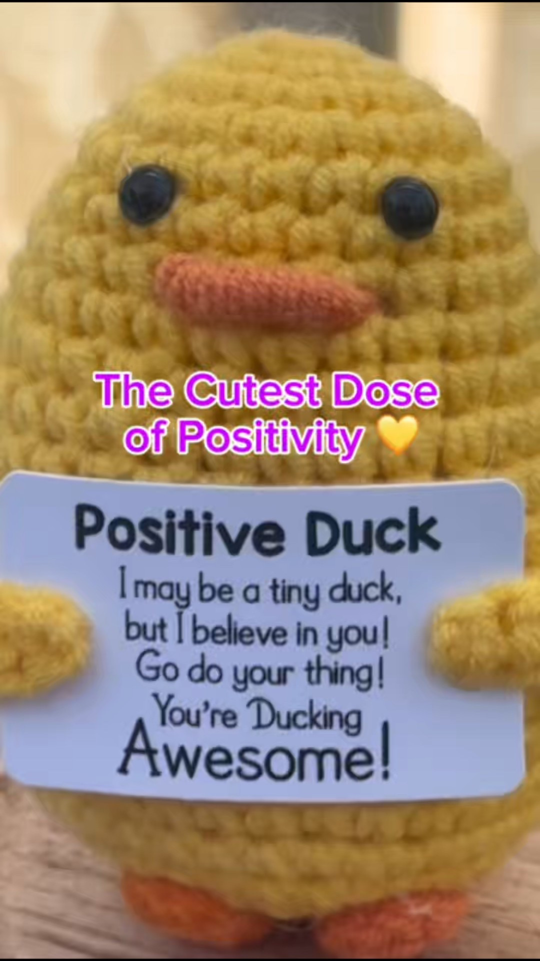 Meet the Positive Duck 🐥💛 This little guy is the sweetest reminder that encouragement can come in small packages. With its cozy crochet design and cheerful card, it’s the perfect pick-me-up gift for yourself or someone you love.

I keep mine where I’ll see it daily — it’s impossible not to smile when this little duck is cheering you on! 💛✨

#LTKgiftguide #LTKfinds #LTKhome #LTKunder50 #FeelGoodFinds #CuteAndCozy #DailyMotivation #EncouragementGift #LTKfun #PositiveVibes

#LTKHome #LTKFindsUnder50 #LTKFamily