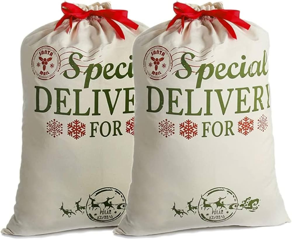 2 Pack Santa Sacks Extra Large Personalized Christmas Canvas Bags with Red Drawstring for Xmas St... | Amazon (US)