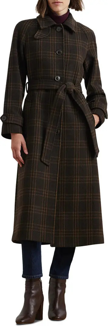 Lauren Ralph Lauren Plaid Wool Blend Maxi Trench Coat | Nordstrom | Nordstrom