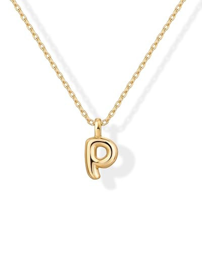 PAVOI 14K Yellow Gold Plated Initial Letter Pendant Necklace for Women - Chunky Alphabet Necklace - Letter P | Amazon (US)