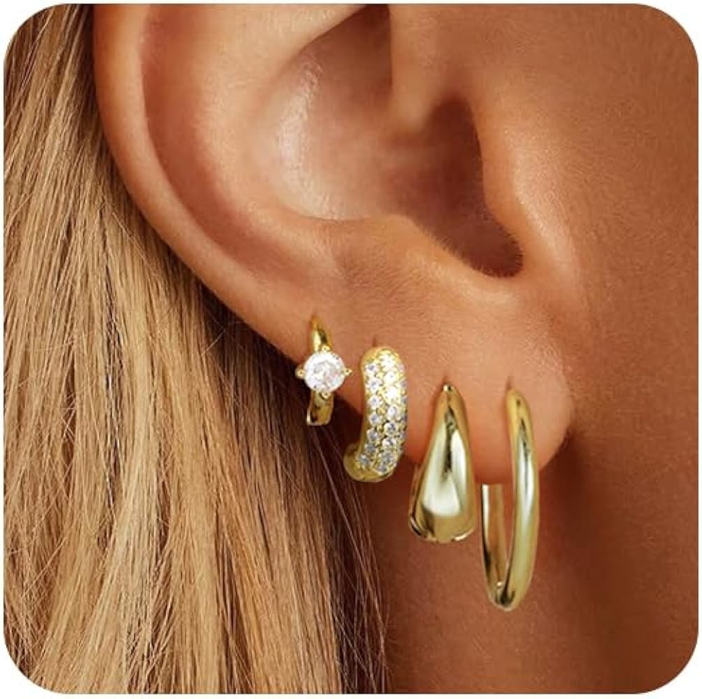 Small Gold Hoop Earrings Set for Women, 14K Gold Plated Lightweight Earrings Sets for Multiple Pi... | Amazon (US)