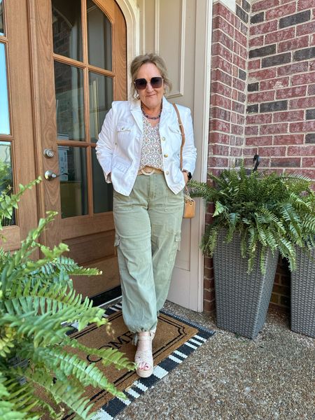 Elevated casual for spring with these utility pants by Maurice’s. Wearing a large short. 

Jacket size 12 
Blouse size large. On sale!!!
And it shoes are a great platform rafia at a great price. 

Spring outfits cargo pants JCREW loft 

#LTKover40 #LTKsalealert #LTKfindsunder100